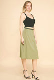 Belted Satin Midi Skirt