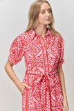 Floral Print Waist Tie Midi Shirt Dress