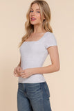 Short Sleeve Square Neck Double Layer Rib Knit Top