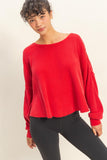 Dropped Shoulder Waffle Knit Top