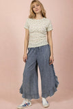 Ruffled Frayed Hem Chambray Pants