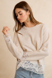 Crew Neck Sweater with Lace Trim
