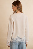 Crew Neck Sweater with Lace Trim
