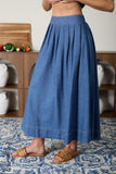 Pleated High Waist Denim Skirt