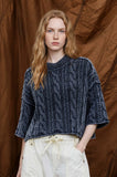 Washed Mock Neck Cable Knit Sweater