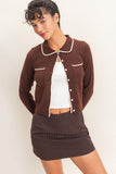 Collared Pointelle Knit Cardigan