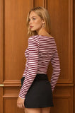 Boat Neck Stripe Long Sleeve Knit Top