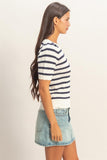 Striped Scallop Edge Knit Top