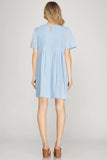 Short Sleeve Woven Pleated Mini Dress
