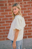 Ivory Embroidered Puff Sleeve Blouse