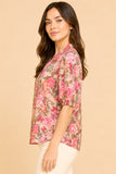 Woven Floral Puff Sleeve Top