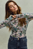 Floral Print Mesh Knit Top