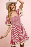 Stripes Smocked Dress With Eyelet Ruffled Edge