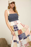 Smocked Denim Patchwork Maxi Dress