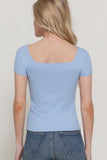 Short Sleeve Square Neck Double Layer Rib Knit Top