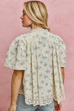 Floral Print Lace Trim Blouse