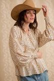 Smocked Linen Blend Blouse