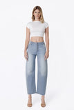 Button Fly Striped Barrel Leg Jeans