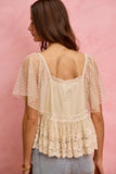 Bohemian Lace Trim Mesh Dot Blouse