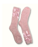 Pink Plush Crew Sock With Bows