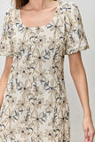 Embroidered Puff Sleeve Midi Dress