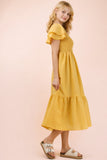 Smocked Ruffle Sleeve Midi Dress