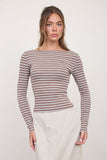 Boat Neck Stripe Long Sleeve Knit Top