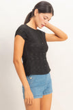 Eyelet Button Front Knit Top
