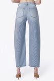 Button Fly Striped Barrel Leg Jeans