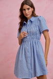 Gingham Button Collared Smock Bodice Mini Dress