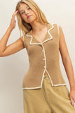 Knit Vest With Contrast Trim