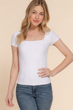Short Sleeve Square Neck Double Layer Rib Knit Top