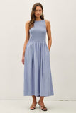 Smocked Bodice Boatneck Tank Midi Dress