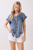 Button Down Flutter Sleeve Blouse