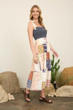 Smocked Denim Patchwork Maxi Dress