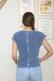 Acid Washed Tab Sleeve Back Button Knit Top