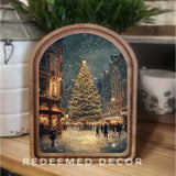 Arch Top Christmas Tree Main Street Framed Art