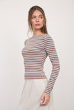 Boat Neck Stripe Long Sleeve Knit Top