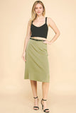 Belted Satin Midi Skirt
