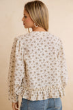 Vintage Smocked Floral Peplum Blouse