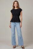 Cap Sleeve Knit Pintuck Top
