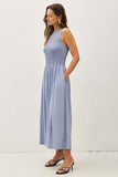 Smocked Bodice Boatneck Tank Midi Dress