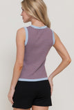 Sleeveless Striped Button Front Sweater