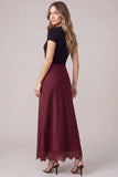 Woven Satin Maxi Skirt With Lace Trim