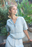 Washed Denim Split Neck Top