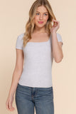 Short Sleeve Square Neck Double Layer Rib Knit Top