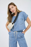 Washed Chambray Boat Neck Top