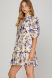 Contrast Piped Tiered Dress