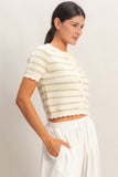 Striped Scallop Edge Cardigan