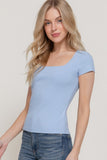 Short Sleeve Square Neck Double Layer Rib Knit Top
